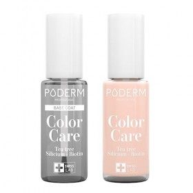 PODERM - LOT 2 PRODUITS | SOIN VERNIS PROFESSIONNEL | Base Coat Tenue Parfaite + Vernis ROSE POUDRÉ Tea Tree | Prévention & T