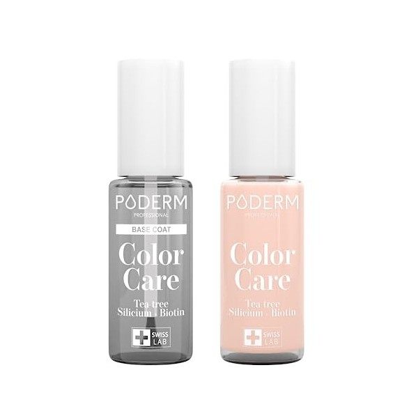 PODERM - LOT 2 PRODUITS | SOIN VERNIS PROFESSIONNEL | Base Coat Tenue Parfaite + Vernis ROSE POUDRÉ Tea Tree | Prévention & T