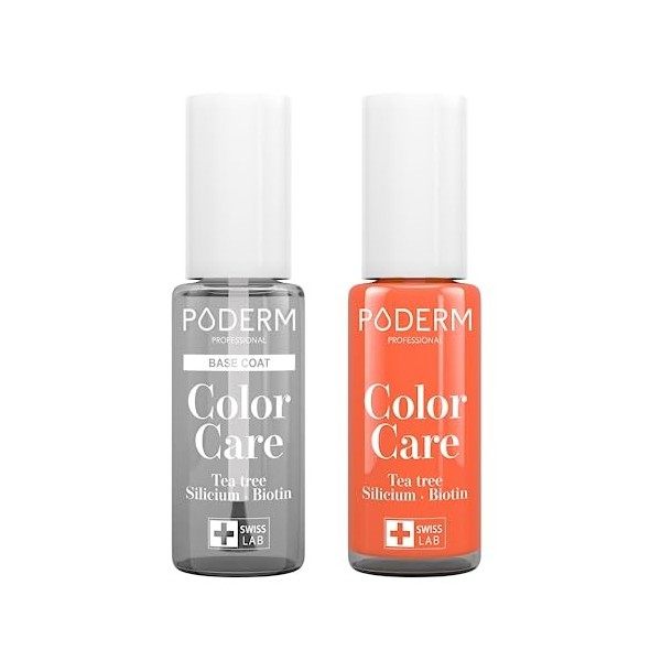 PODERM - LOT 2 PRODUITS | SOIN VERNIS PROFESSIONNEL | Base Coat Tenue Parfaite + Vernis MANGUE Tea Tree | Prévention & Traite