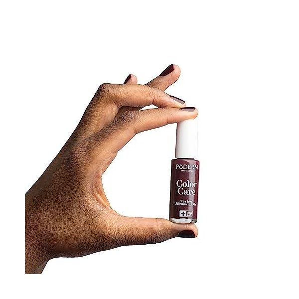 PODERM - LOT 2 PRODUITS | SOIN VERNIS PROFESSIONNEL | Top Coat Brillant Longue Tenue + Vernis ROUGE NOIR Tea Tree | Préventio