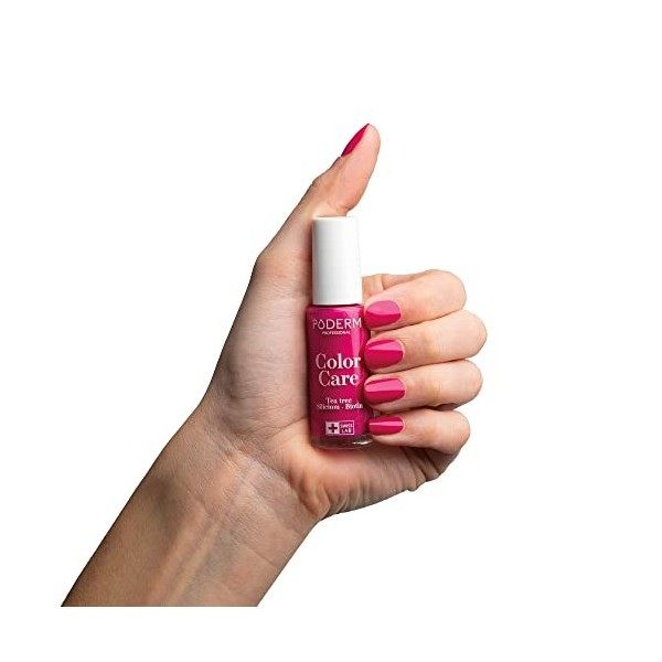 PODERM - LOT 2 PRODUITS | SOIN VERNIS PROFESSIONNEL | Base Coat Tenue Parfaite + Vernis FRAMBOISE Tea Tree | Prévention & Tra