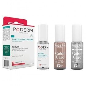 PODERM - LOT 3 PRODUITS | MYCOSE ONGLES TRAITEMENT PURIFIANT + Vernis TAUPE Tea Tree + Base Coat Tenue Parfaite | Soigne, Col
