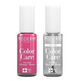PODERM - LOT 2 PRODUITS | SOIN VERNIS PROFESSIONNEL | Top Coat Brillant Longue Tenue + Vernis FRAMBOISE Tea Tree | Prévention