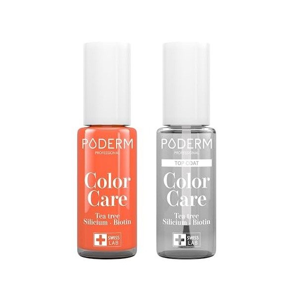 PODERM - LOT 2 PRODUITS | SOIN VERNIS PROFESSIONNEL | Top Coat Brillant Longue Tenue + Vernis MANGUE Tea Tree | Prévention & 