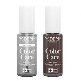PODERM - LOT 2 PRODUITS | SOIN VERNIS PROFESSIONNEL | Base Coat Tenue Parfaite + Vernis BRUN Tea Tree | Prévention & Traiteme