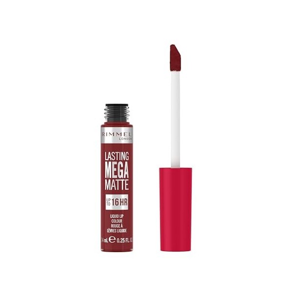 Rimmel London Lasting Mega Matte Rouge à lèvres liquide, longue tenue, hydratant, formule vegan - 930 - Ruby Passion, 7,4 ml