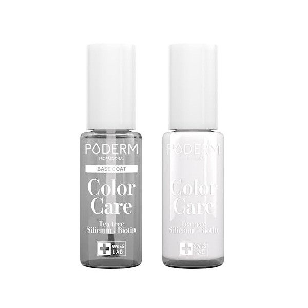 PODERM - LOT 2 PRODUITS | SOIN VERNIS PROFESSIONNEL | Base Coat Tenue Parfaite + Vernis BLANC Tea Tree | Prévention & Traitem