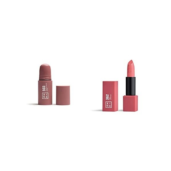 3INA MAKEUP - Vegan - The No-Rules Stick 503 + The Lipstick 362 - Stick Yeux Lèvres Joues - Acide hyaluronique - Rouge à Lèvr