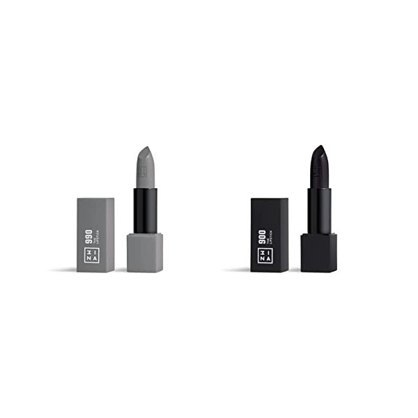 3INA MAKEUP - Vegan - The Lipstick 900 + The Lipstick 990 - Gris ton chaud - Rouge à Lèvre Texture Crémeuse - Couleur Ultra-P