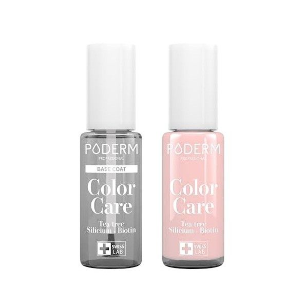 PODERM - LOT 2 PRODUITS | SOIN VERNIS PROFESSIONNEL | Base Coat Tenue Parfaite + Vernis ROSE Tea Tree | Prévention & Traiteme