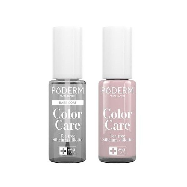 PODERM - LOT 2 PRODUITS | SOIN VERNIS PROFESSIONNEL | Base Coat Tenue Parfaite + Vernis PARME Tea Tree | Prévention & Traitem