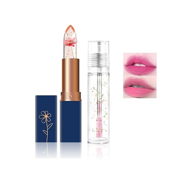 KTouler 1 rouge à lèvres en gelée de fleur de cristal + 1 coffret cadeau de maquillage à lhuile pour les lèvres, rouge à lèv