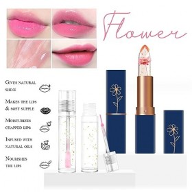 KTouler 1 rouge à lèvres en gelée de fleur de cristal + 1 coffret cadeau de maquillage à lhuile pour les lèvres, rouge à lèv