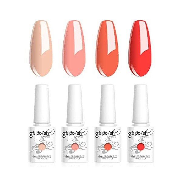 Vishine 4 Couleurs Vernis Gel Semi-Permanent Transparent Milky White Pink Vernis à ongles Naturelle Rose Blanc Laiteux Transp