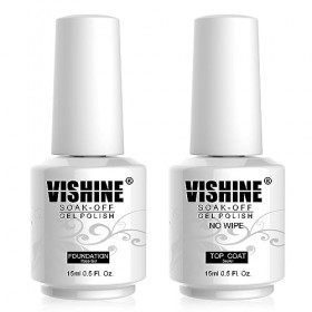 Vishine 15ml Base Coat & Top Coat Lot Vernis de Base et Finition Vernis à ongles Gel Semi-permanent Manucure Kit 2 Pcs