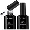 TOMICCA 2*15ml Vernis Semi Permanent Base et Top Coat,No Wipe Top Coat et Base Coat Gel UV Set,Vernis à ongles Gel Semi-perma