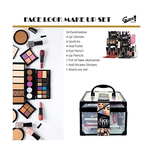 Mallette de Maquillage pour Femme | kit 47 Pièces : Blush, Fard à Paupières, Rouge à Lèvres, Vernis à Ongles | Coffret de Ran