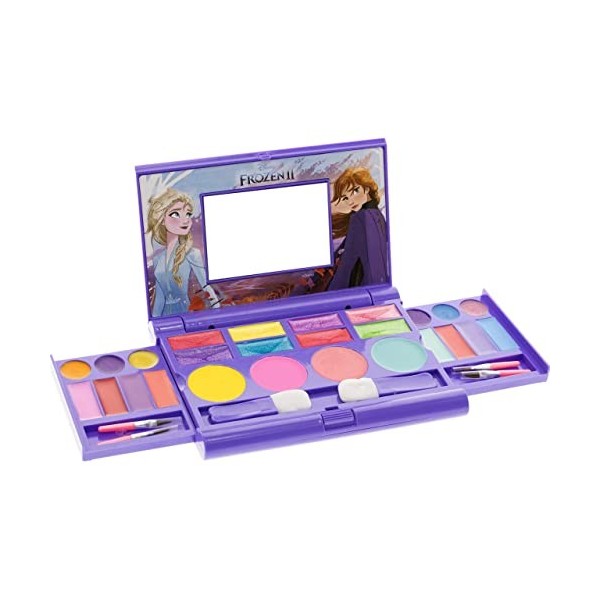 Townley Girl frozen 2 cosmétiques compactset avec miroir 14 gloses lèvre, 4 corps shines, 6 brosses coloré portable pliable m