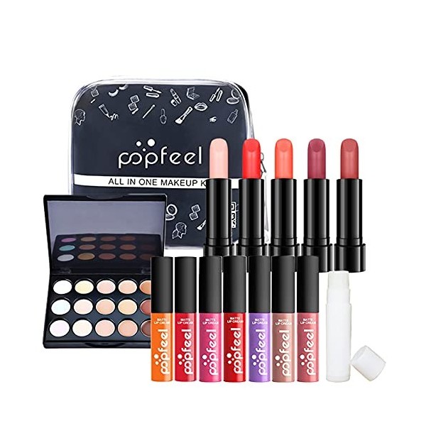 Holzsammlung 15 Pièces Ensemble de Maquillage Kit de Démarrage Cosmétique avec Rouge à Lèvres, Brillant à Lèvres, Correcteur