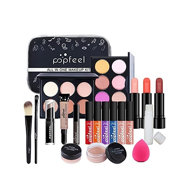 Holzsammlung 20 Pièces Ensemble de Maquillage Kit de Démarrage Cosmétique avec Ombre à Paupières, Rouge à Lèvres, Brillant à 