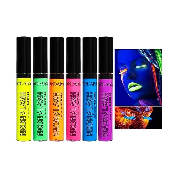 Mascaras, Mascara Coloré à Effet Volume et Longueur, UV Glow Color Mascara, idéal pour le maquillage de scène ou de costumes 