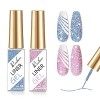 Rechoo 2pcs Vernis Semi Permanent Liner, 8ml Or et Argent French Manucure uv Couleur Gel Paillettes, Gold & Silver Gel Polish