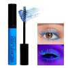 Mascara néon UV Glow - Mascara coloré végétalien - Imperméable - Bleu fluo - Mascara à paillettes en fibre 4D - Épais et long