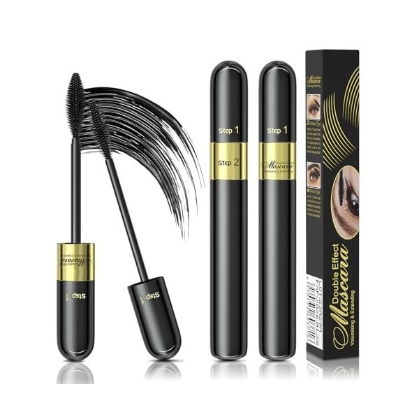 Mascara Waterproof Noir Mascara Fibre de Soie 4D Mascara 2 en 1 Mascara Volume et Longueur Naturel Bio Anti-taches Long Lasti