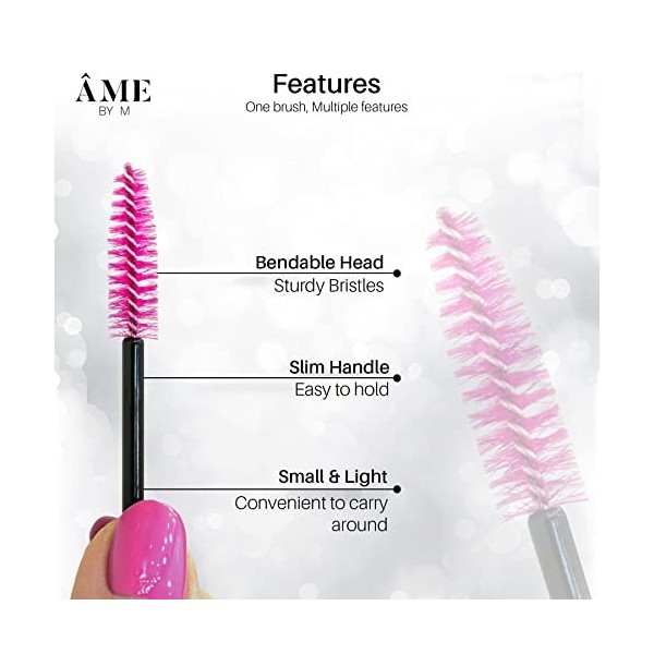 ÂME BY M Lot de 100 baguettes jetables noires et roses pour mascara - Brosse à cils - Applicateur de cils - Brosse à huile de