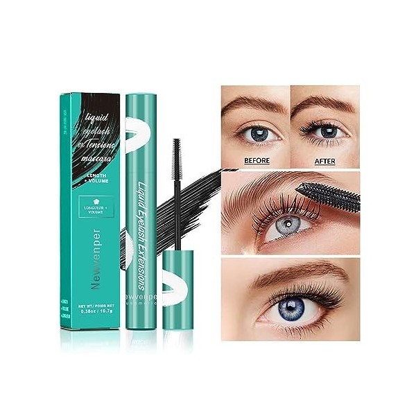 Mascara à Cils Noir Liquide, Extensions de Cils Imperméables Volumineux Allongées Définissant, mascara volume Bouclant Longue