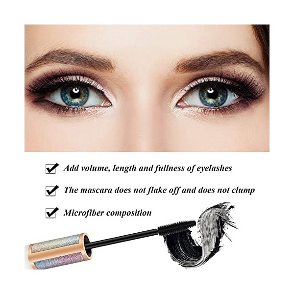 4D Silk Fiber Lash Mascara,Waterproof Mascara, Lntense Length, Natural Abundance，Lasts All Day Long Without Losing Makeup,Las