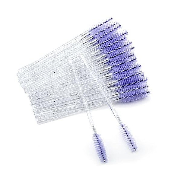 GCQQ Lot de 50 baguettes à cils jetables en cristal pour extensions de cils, bobines de cils séparées blanc et violet 