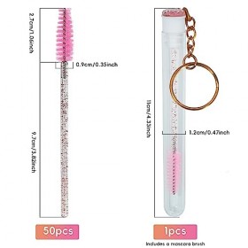 FINEASY Lot de 51 pinceaux à cils jetables avec tube de pinceaux à mascara, baguettes de mascara en cristal rose, bobines pou