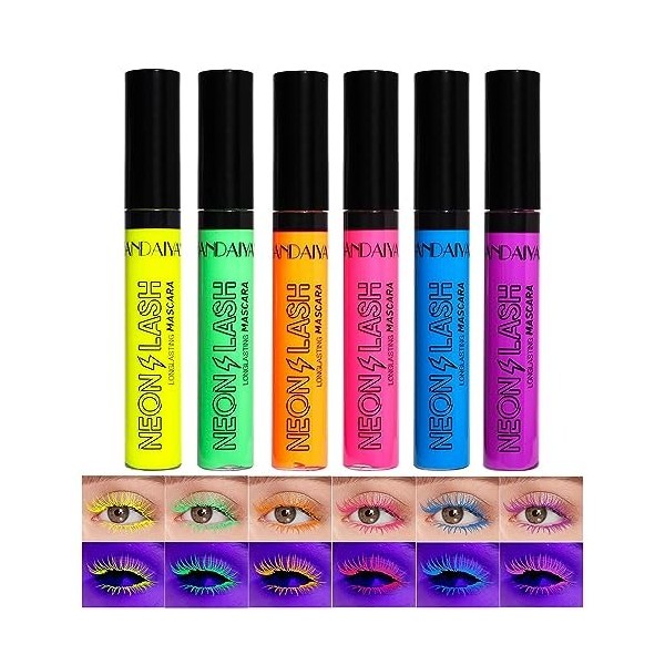 UV Glow Color Mascara 6 couleurs Mascara 4d Mascara longue durée, anti - application, volumineux et attrayant idéal pour le m