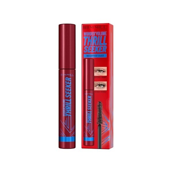 Rimmel London WonderVolume Thrill Seeker, 001 Black, mascara waterproof, mascara volumateur, ne coule pas, sans paquets, ne 