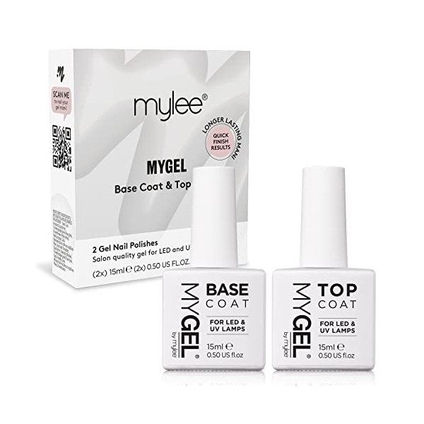 Mylee Top Coat pour Gel Vernis À Ongles 2x15ml UV LED - Finition longue durée, facile et rapide pour les ongles naturels, ext