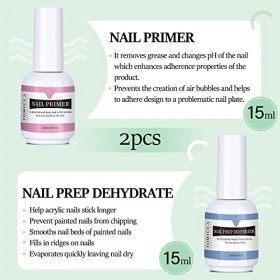 TOMICCA Primer Ongle Vernis Semi Permanent et Nail Déshydrateur Set pour Gel Acrylique Polygel Gel UV Vernis à Ongles Nail Pr
