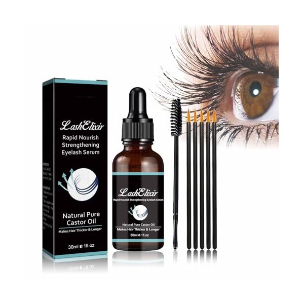 FUUZIO GFOUK Lashelixir Rapid Growth Strengthening Eyelash Serum, Castor Oil Eyelash Serum, Rapid Eyelash Lash Growth Serum, 