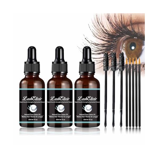 FUUZIO GFOUK Lashelixir Rapid Growth Strengthening Eyelash Serum, Castor Oil Eyelash Serum, Rapid Eyelash Lash Growth Serum, 