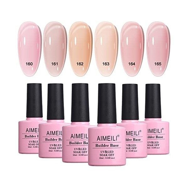 AIMEILI 5 en 1 Builder Base Gel, Gel de Construction Clair Pour Pointes Ongles Faux Ongles Extension, Base Coat, Renforcement