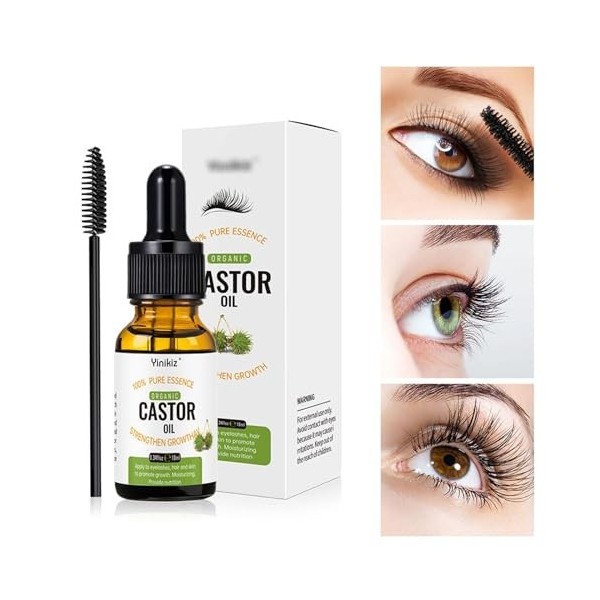 SOKAKI Sérum pour cils, huile de ricin bio, croissance des cils, révèle des sourcils plus denses, cils plus épais, croissance