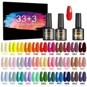 CHARMNAIL Vernis Semi Permanent 36 PCS Automne Hiver Vernis à Ongles, Soak Off Gel UV Avec Base Coat, Glossy et Matte Top Coa