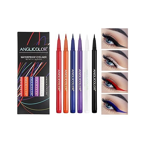 6 Couleurs Eye Liner Liquide Mat, Waterproof Eyeliner Pen Coloré Hautement Pigmentés, Longue Durée Résistant, Maquillage Eyel