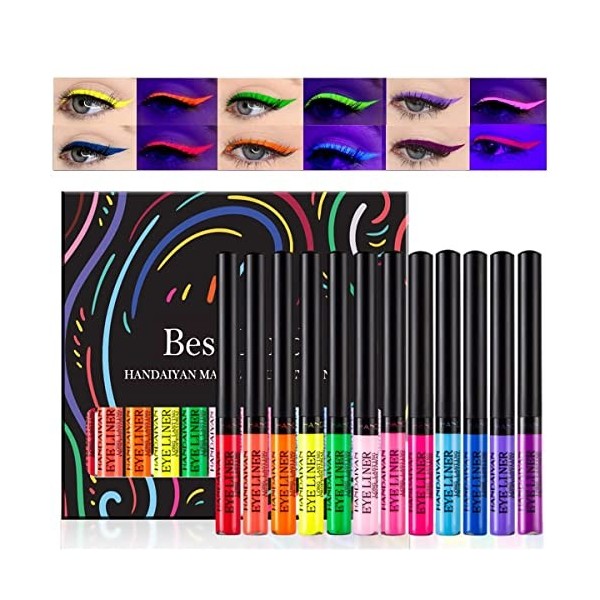 12 Couleurs Mat Liquide Eyeliner Ensemble UV Glow Neon Arc-En-Ciel Crayon Eyeliner Imperméable À Leau Longue Durée Résistant