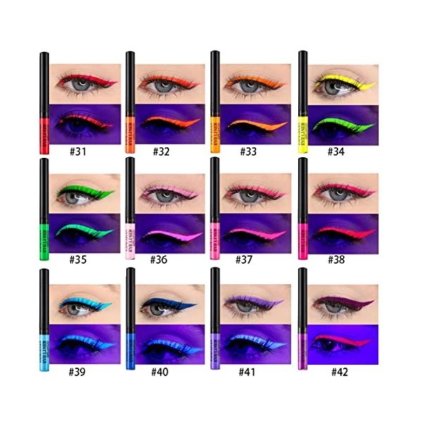 12 Couleurs Mat Liquide Eyeliner Ensemble UV Glow Neon Arc-En-Ciel Crayon Eyeliner Imperméable À Leau Longue Durée Résistant