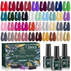 Anicco Vernis Semi Permanent 42 Pcs 39 Couleurs + 3 Base et Top Coat , Lot UV LED Vernis à Ongles Soak Off Pastel Paillettes