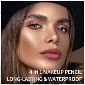 Prreal 4 in 1 Makeup Pen, Eyebrow Pencil & Eyeliner & Lip Liner & Highlighter Pen, All in One Makeup Pen Waterproof Eye, Lip 
