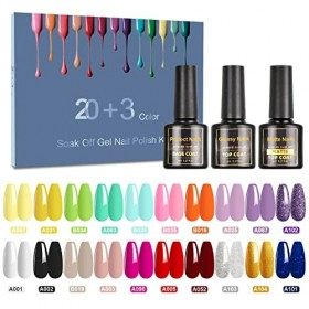NAILABY Vernis Semi Permanent, Lot de 23 Vernis à Ongles UV Shellac Avec Base et Couche de Finition Brillante - Séchage Rapid