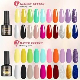 NAILABY Vernis Semi Permanent, Lot de 23 Vernis à Ongles UV Shellac Avec Base et Couche de Finition Brillante - Séchage Rapid