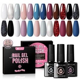 UR SUGAR 7ML Vernis Semi Permanent Fluo Néon Fluorescente, Lot de 12 Couleurs Néon Fluo Jaune Rouge Rose Bleu Vert Violet Ver